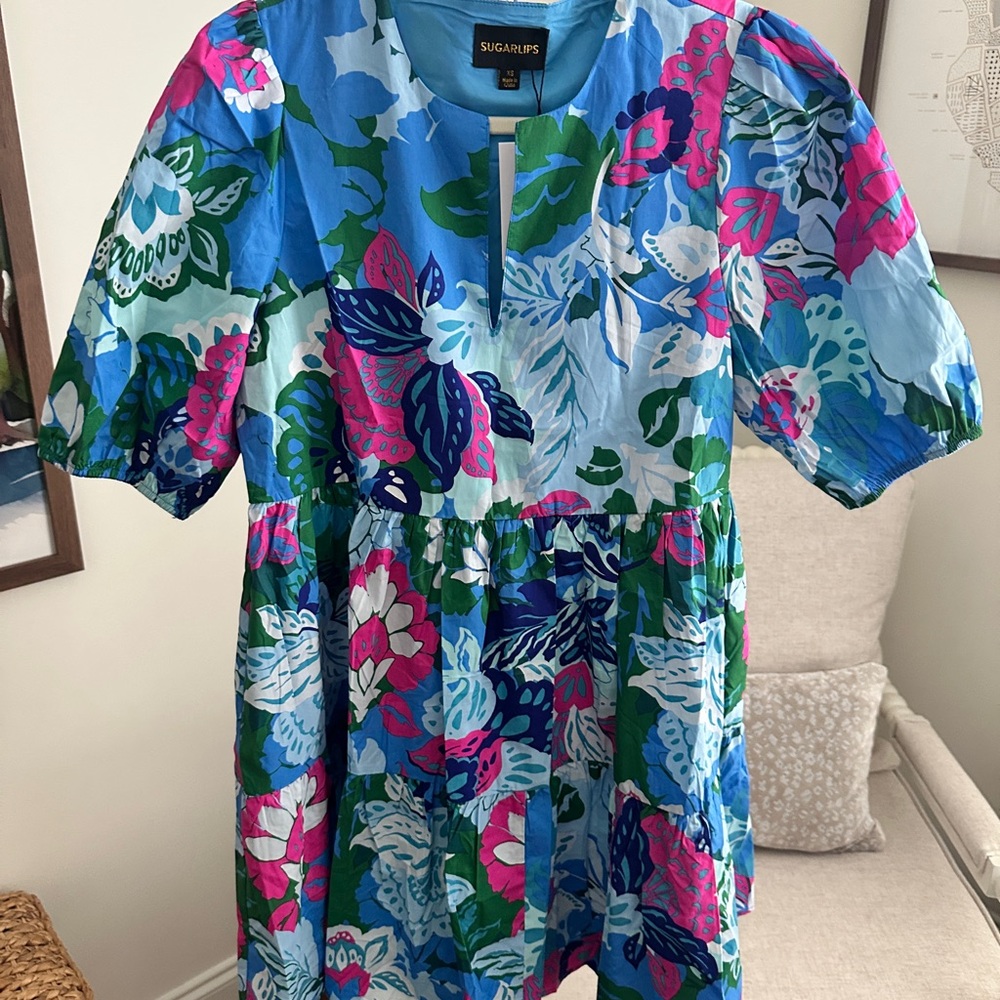 Sugarlips Blue and Green Floral Dress